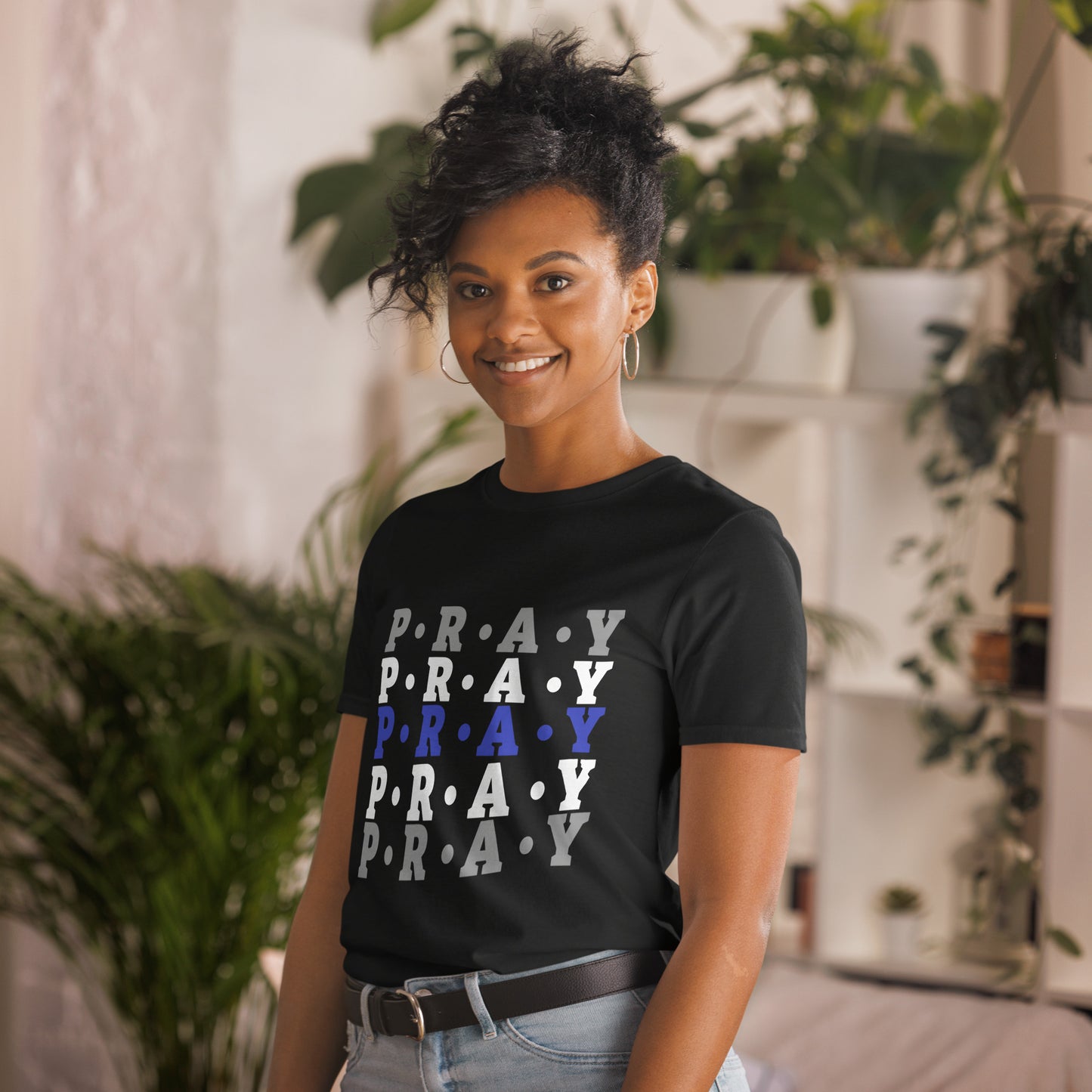Pray Soft Style Cotton T-Shirt - Navy/multi