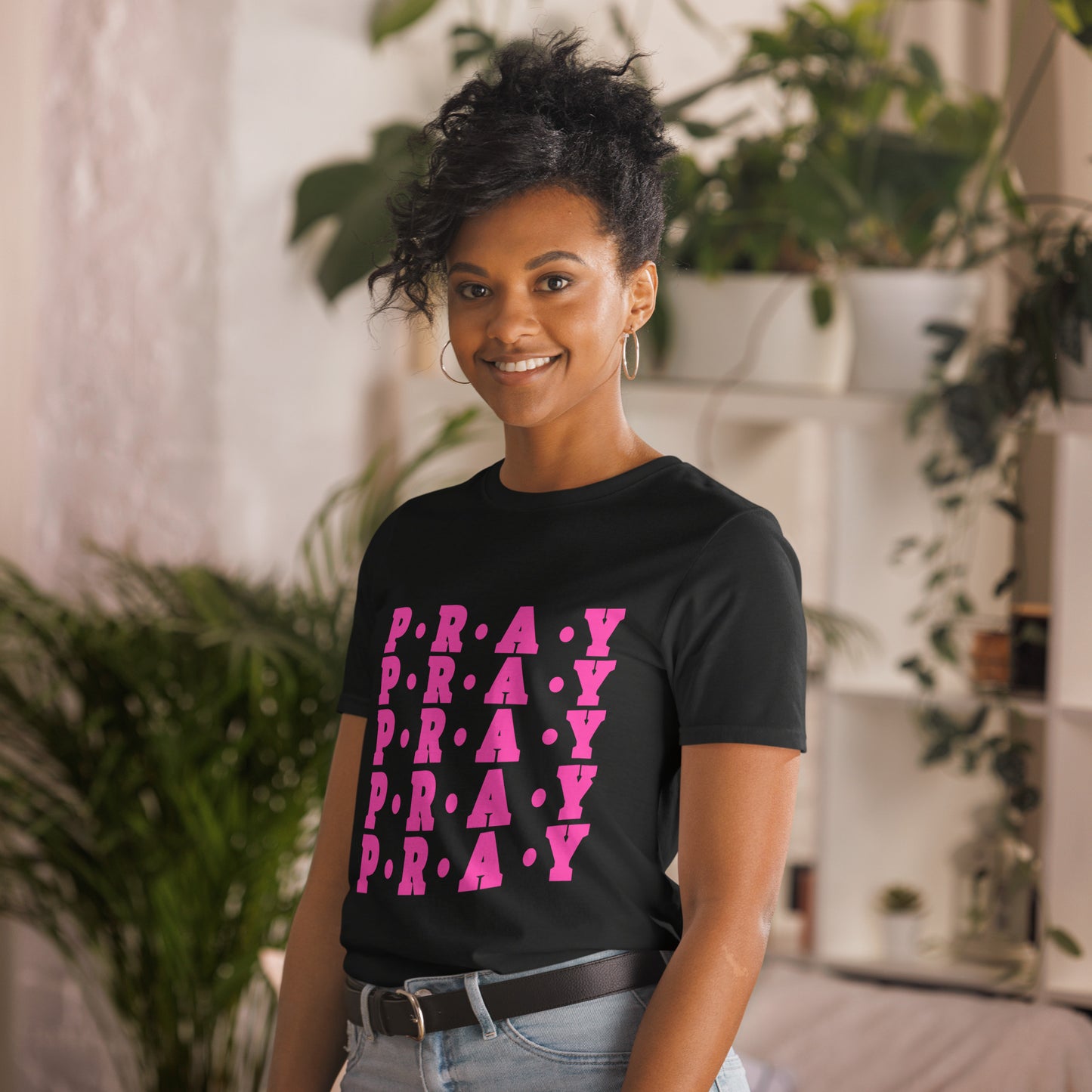 Pray - Soft Style Cotton T-Shirt (pink print)