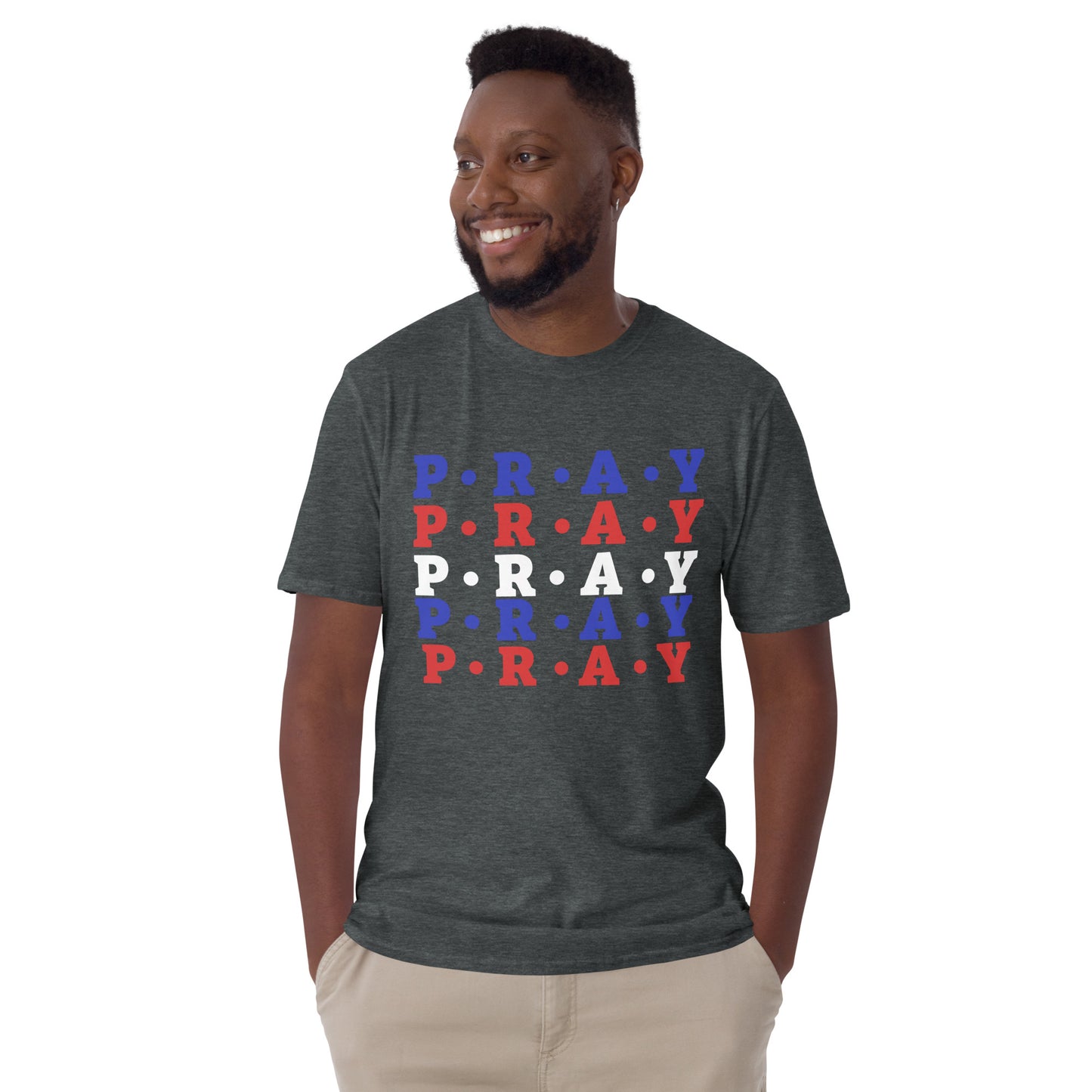 Pray - Soft Style Unisex Cotton T-Shirt (blue multi)