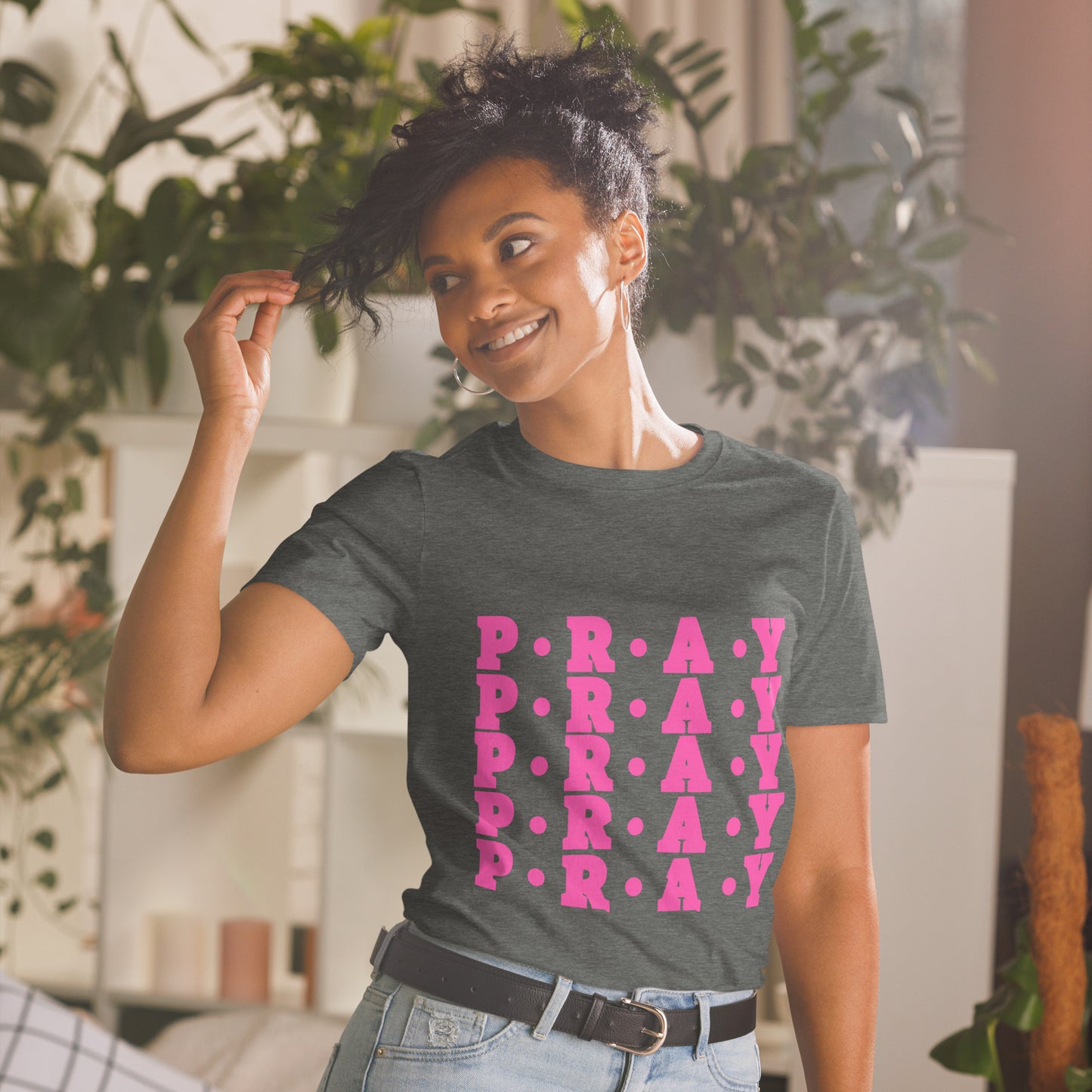 Pray - Soft Style Cotton T-Shirt (pink print)