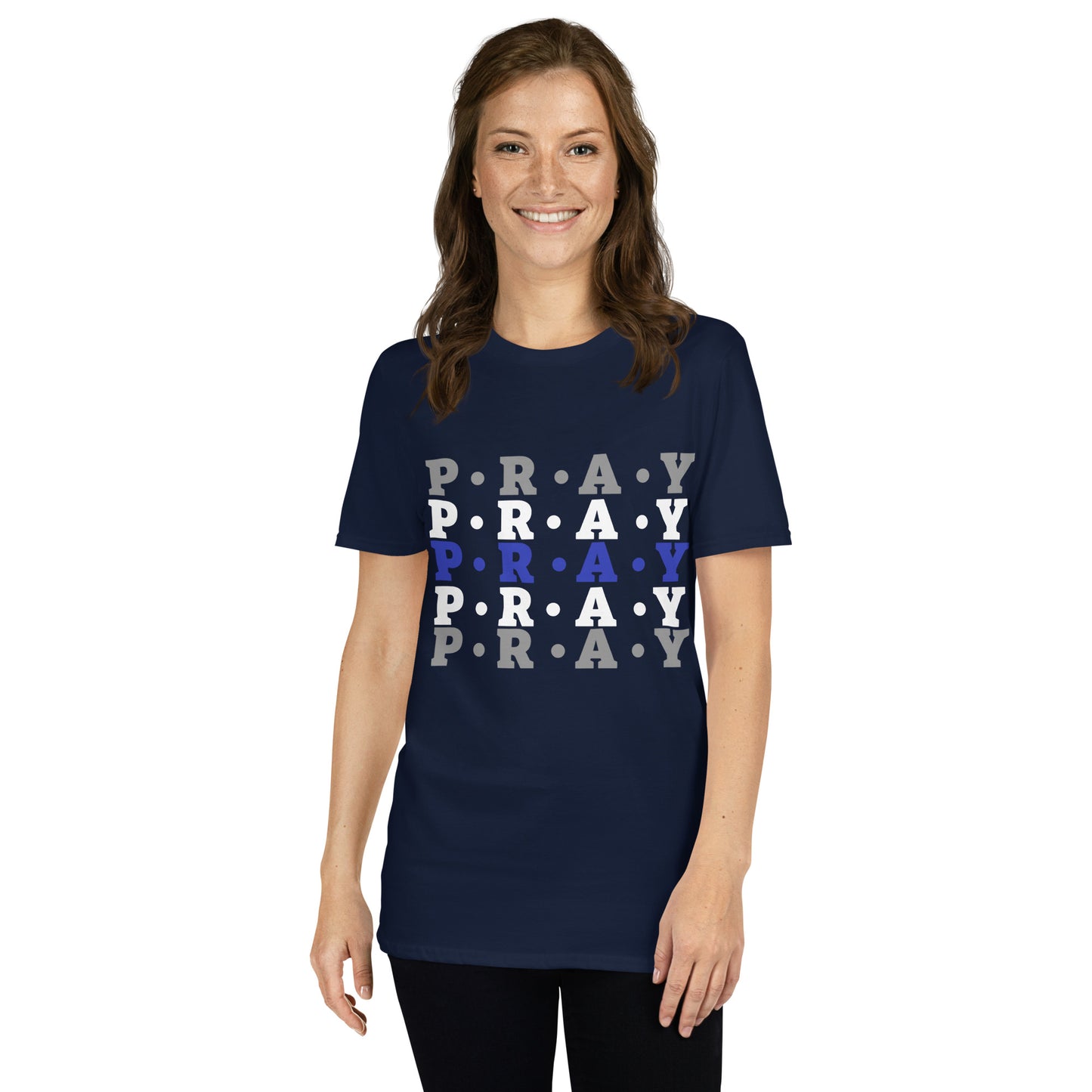 Pray Soft Style Cotton T-Shirt - Navy/multi