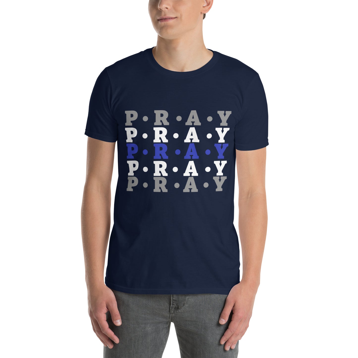 Pray Soft Style Cotton T-Shirt - Navy/multi