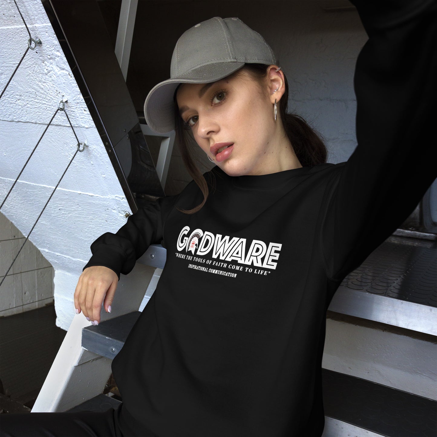 Godware Crew Neck Sweatshirt - White print logo