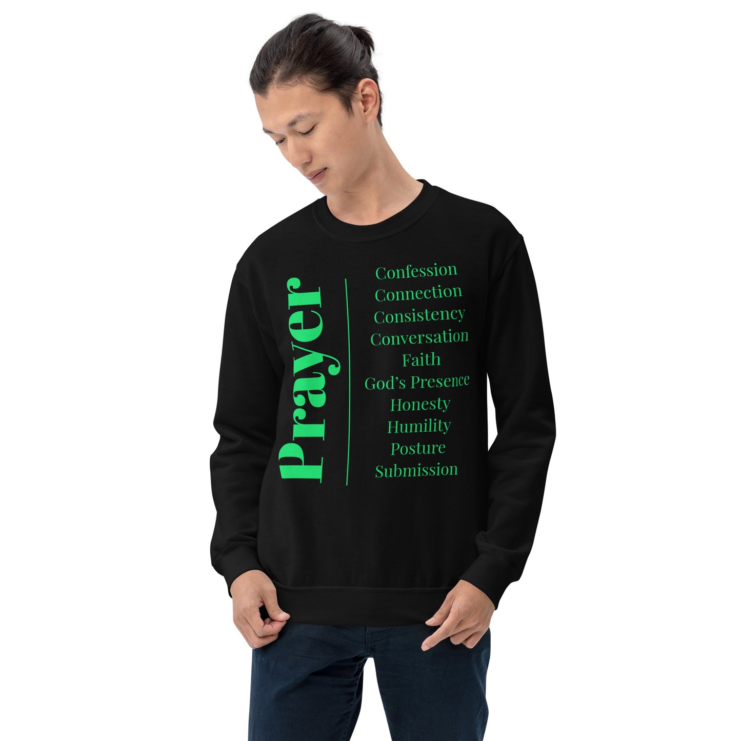 Prayer crew neck Sweatshirt - Green Print