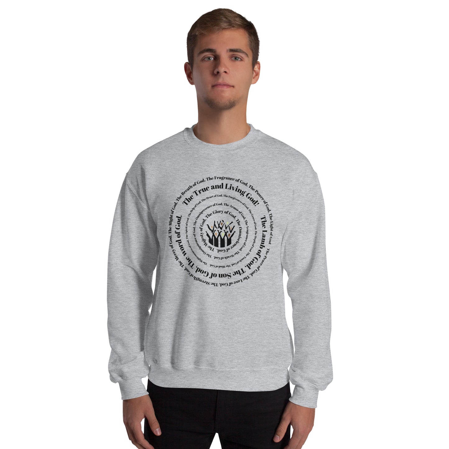 Attributes of God Crew Neck Sweatshirt - Black Spiral