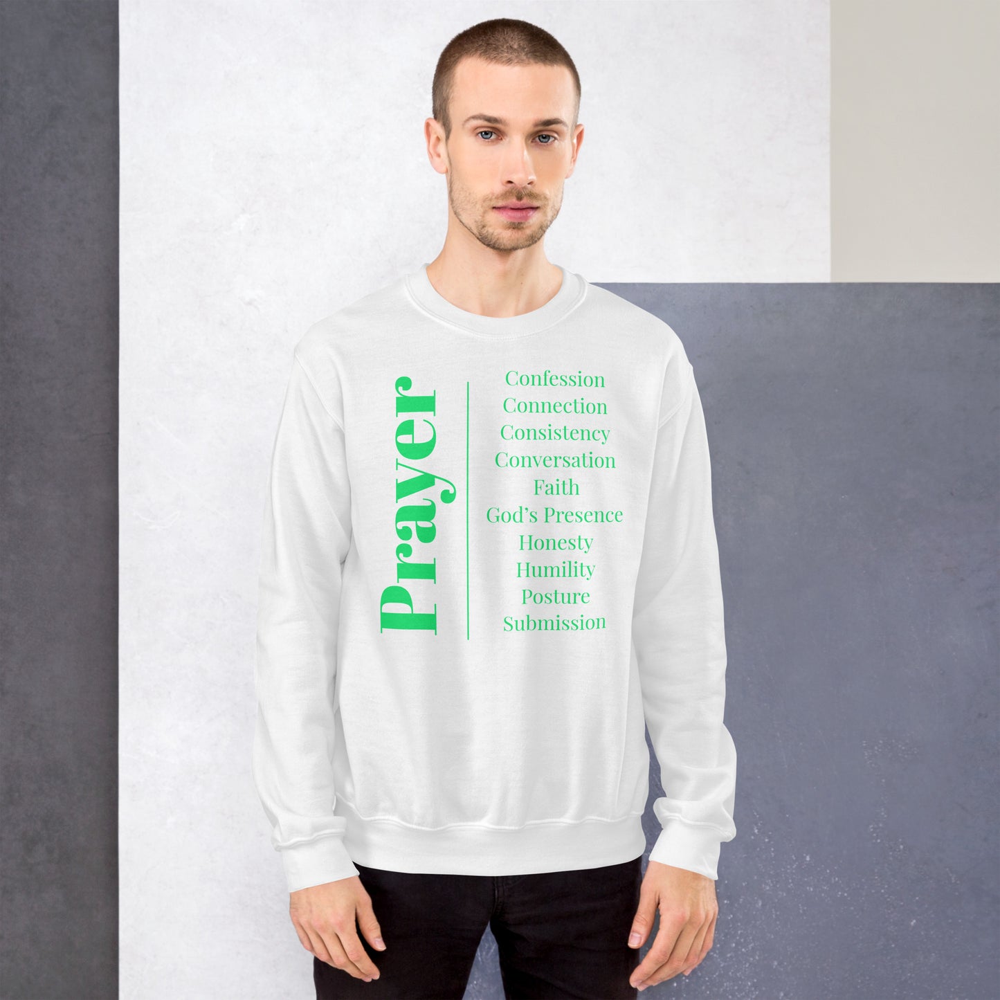 Prayer crew neck Sweatshirt - Green Print