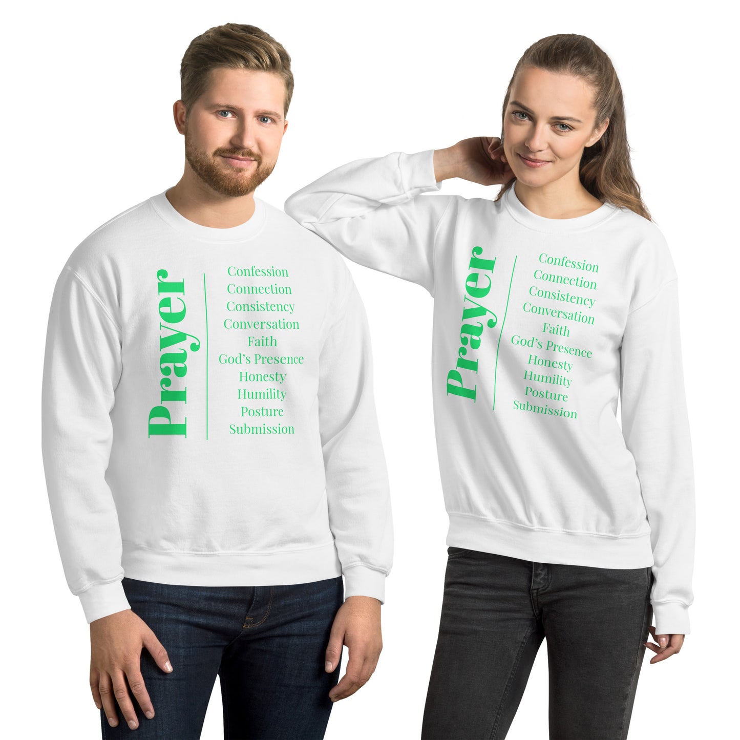 Prayer crew neck Sweatshirt - Green Print