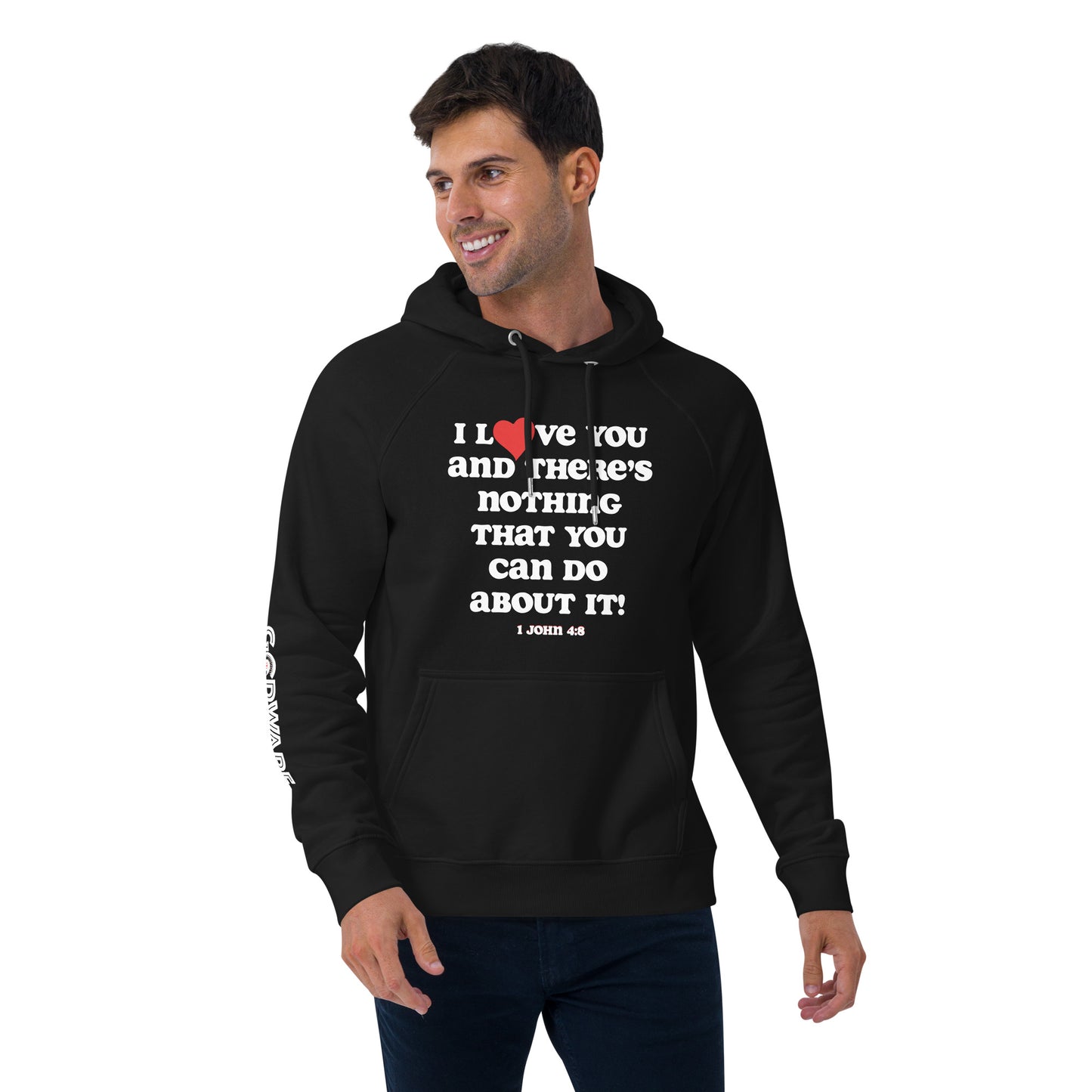I Love you organic cotton hoodie-white print