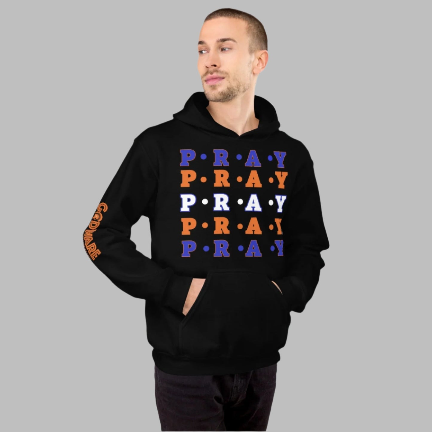 Pray Unisex Hoodie - Multi Blue, orange, white