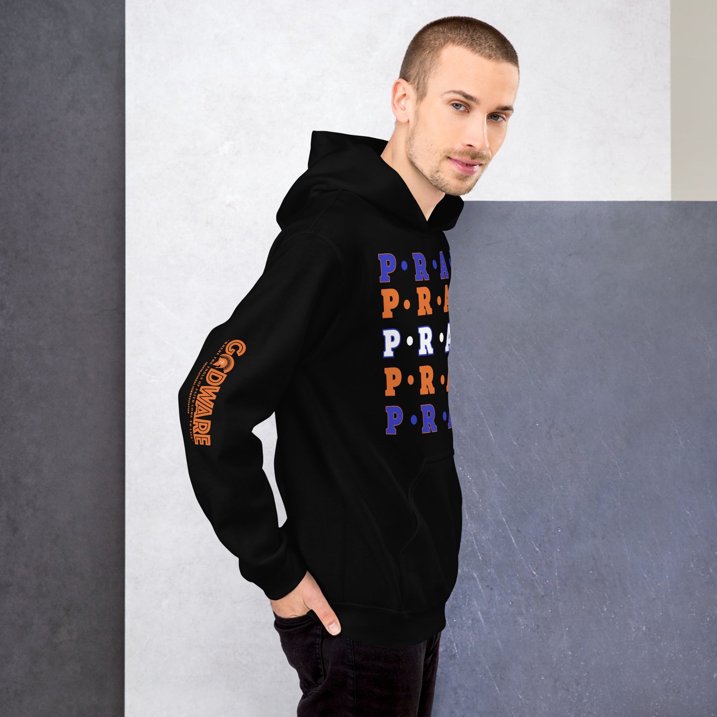 Pray Unisex Hoodie - Multi Blue, orange, white