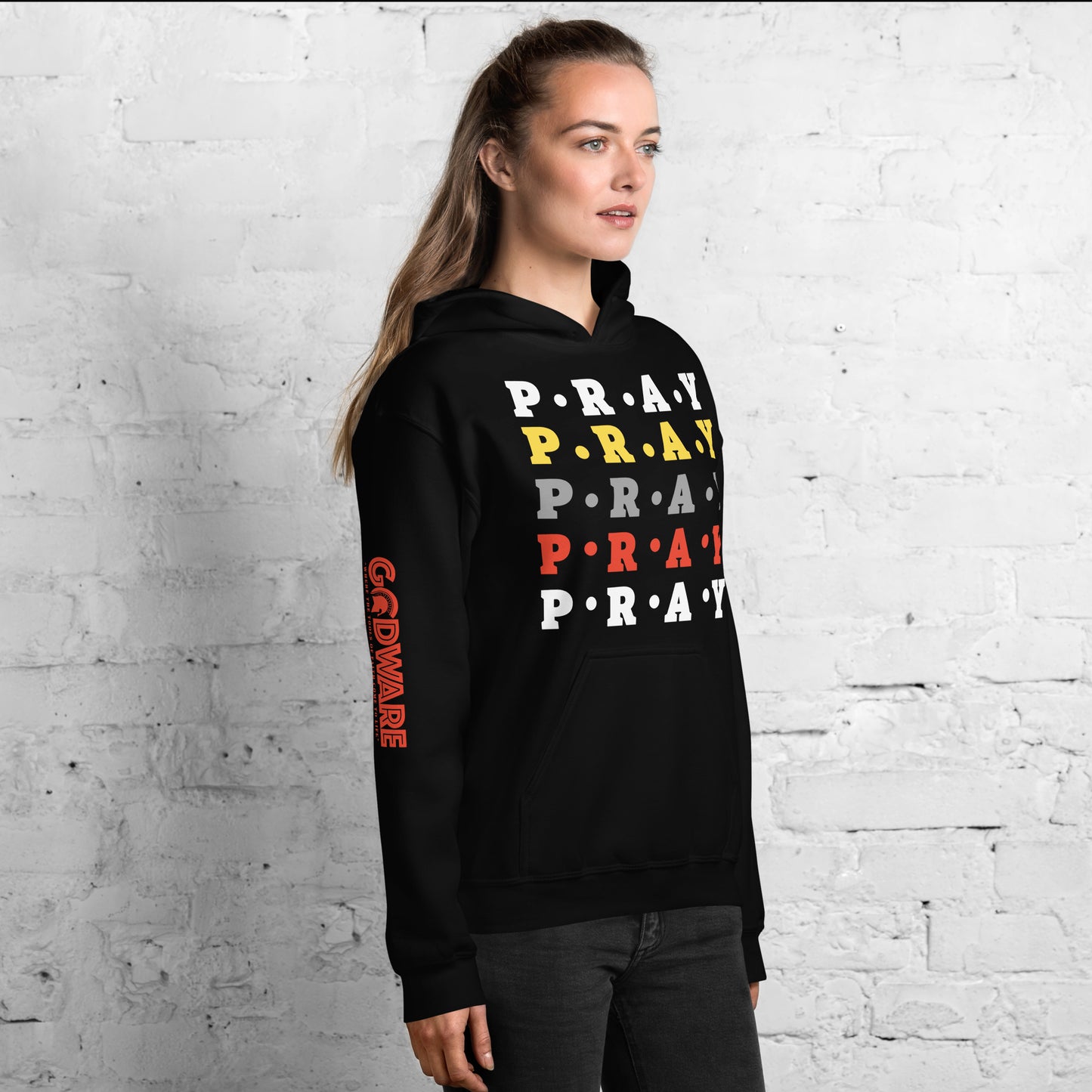 Pray Unisex Hoodie - Red, yellow multi