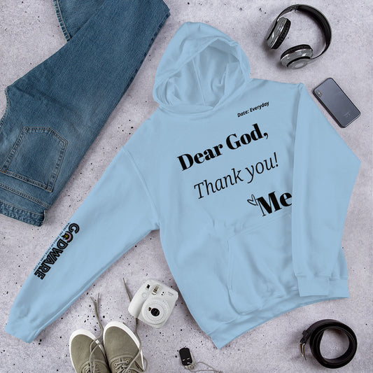Dear God Thank You Unisex Hoodie – Black Print | Christian Pullover Sweatshirt