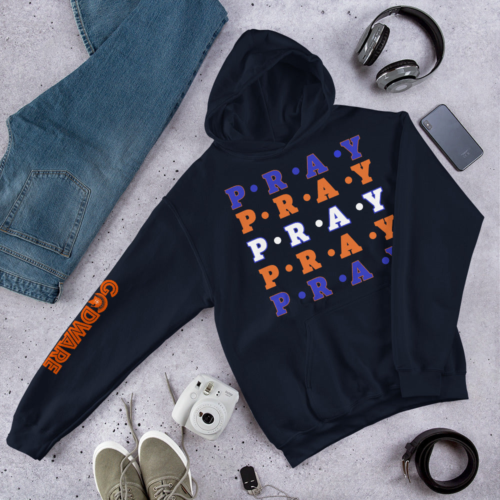 Pray Unisex Hoodie - Multi Blue, orange, white