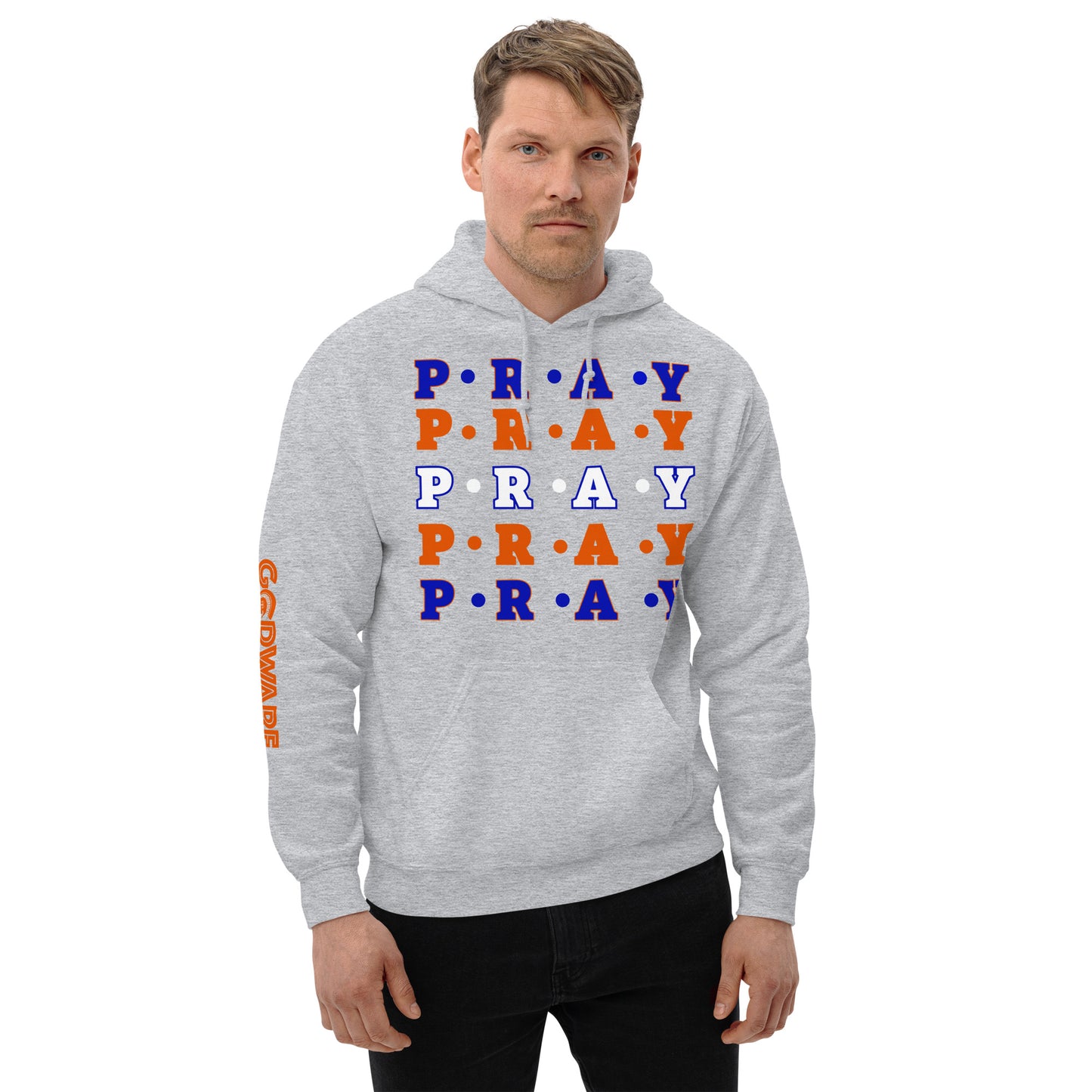 Pray Unisex Hoodie - Multi Blue, orange, white
