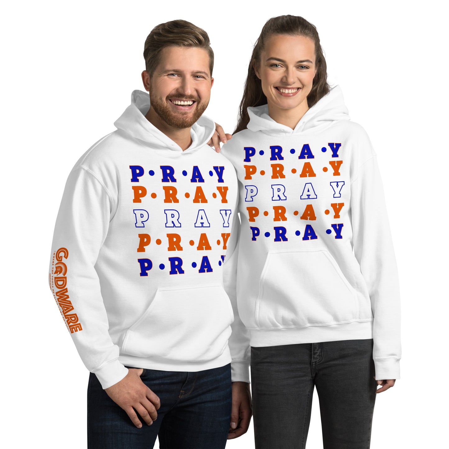 Pray Unisex Hoodie - Multi Blue, orange, white