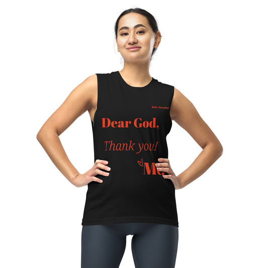 Dear God Thank You Love Me Sleeveless Shirt - Black/Red | Faith Muscle Tank
