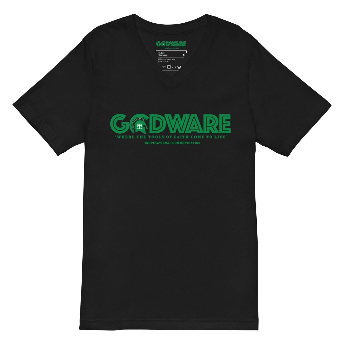 Godware Short Sleeve V-Neck T-Shirt - Green Print