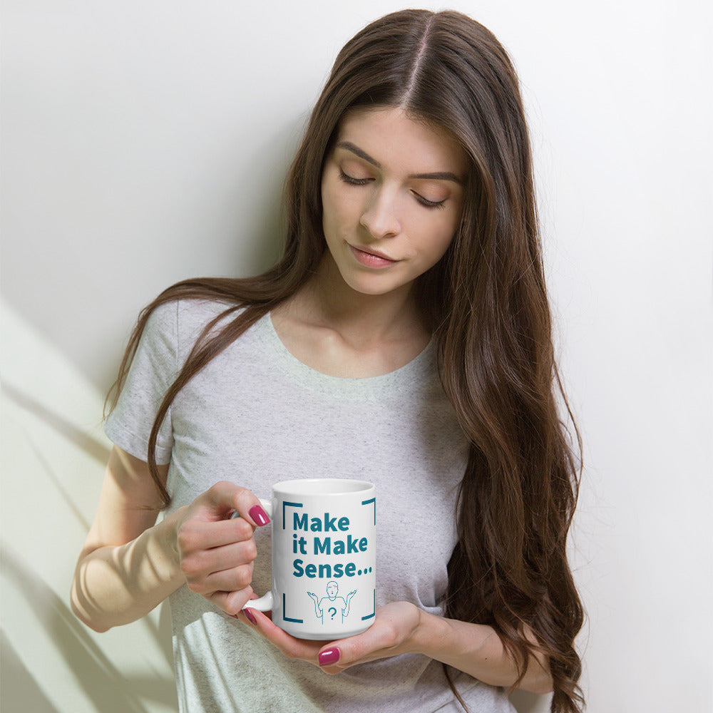 Make Sense White/teal glossy mug