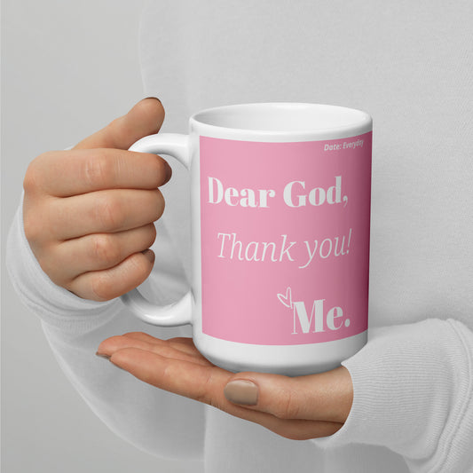 Mug - Dear God, Ceramic, Pink/White