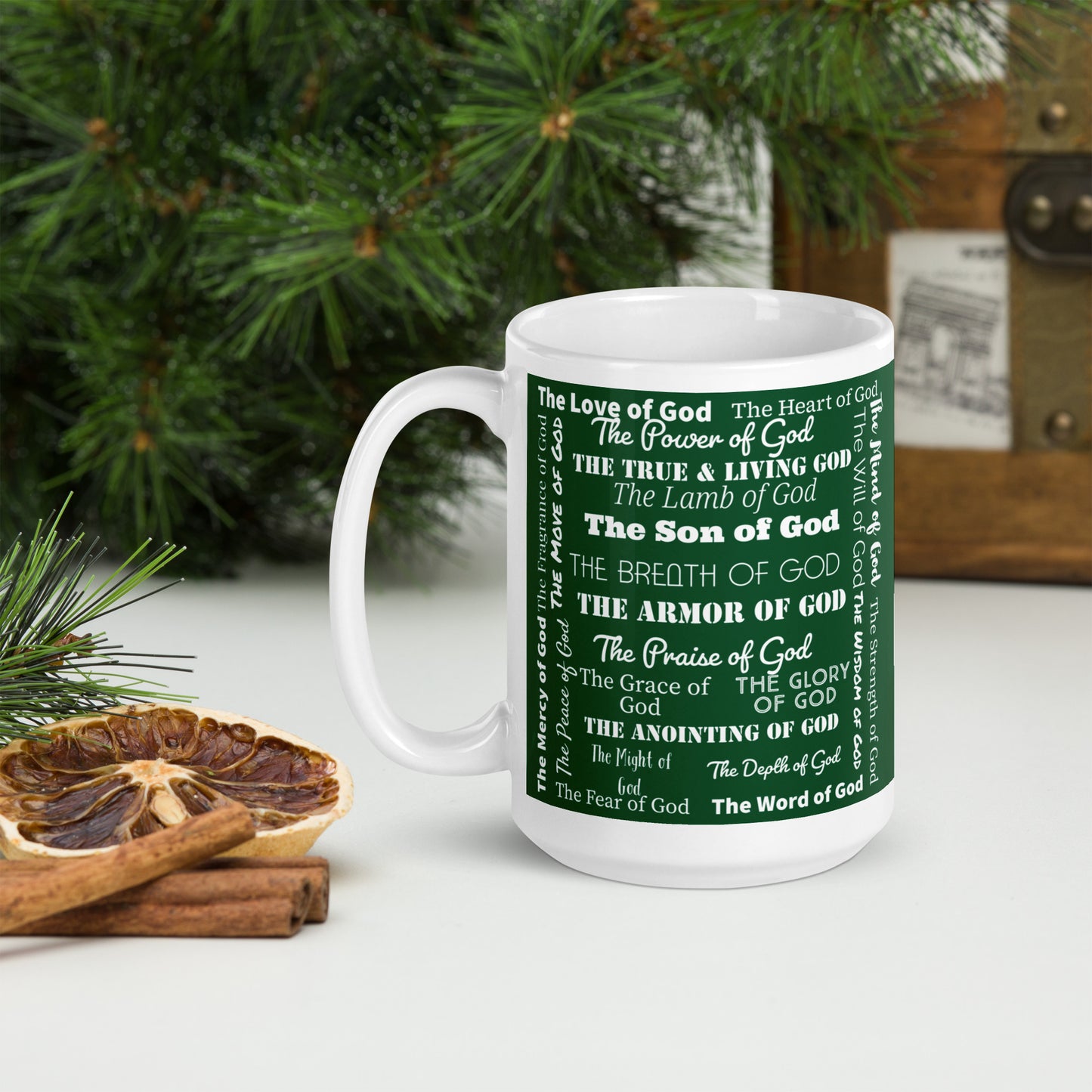 Attributes of God Ceramic Mug - Forest/white