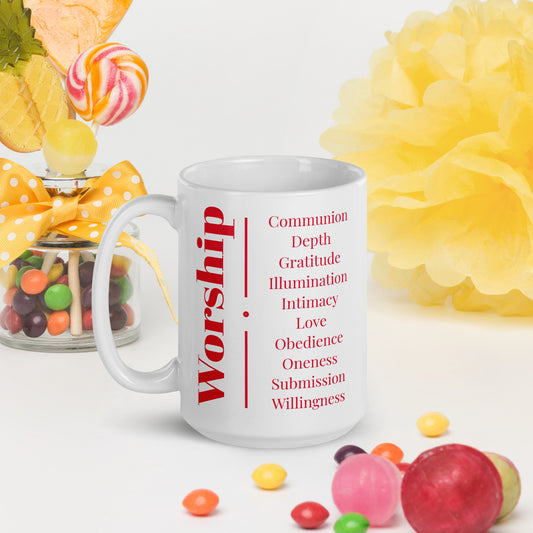 Mug - Worship - White/Red glossy ceramic