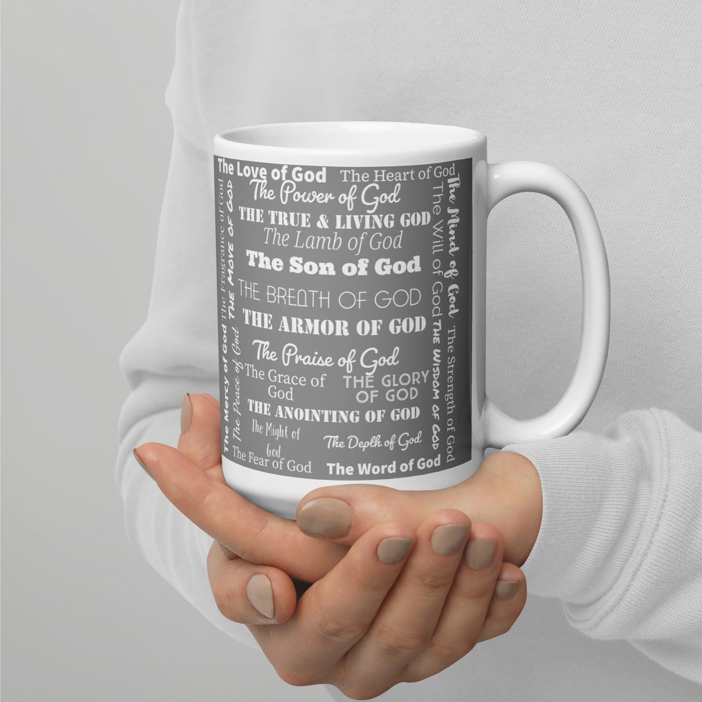 Attributes of God Ceramic Mug - grey/white