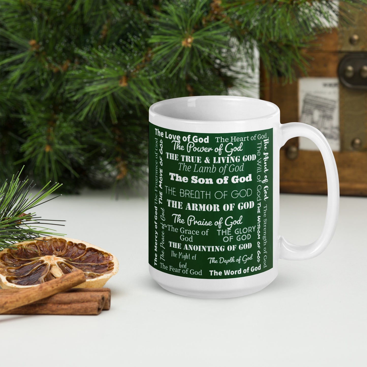Attributes of God Ceramic Mug - Forest/white