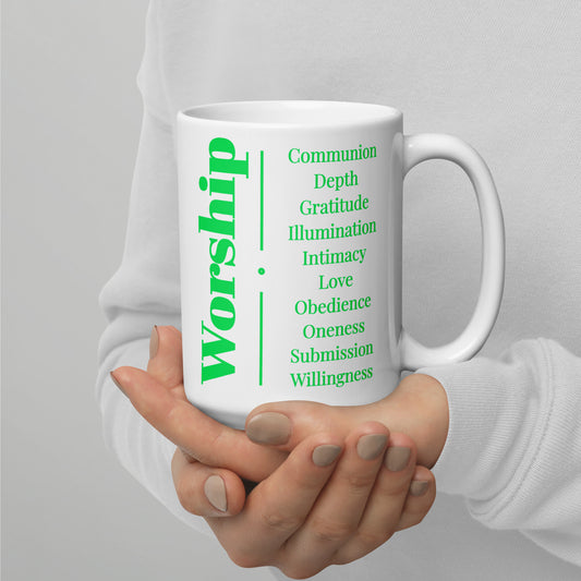 Mug- Worship Series Green/White glossy ceramic