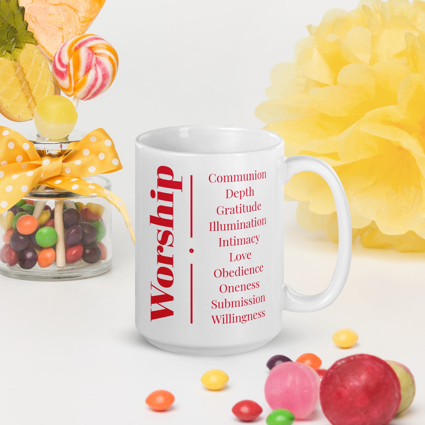 Worship - White/Red glossy mug