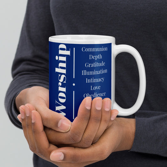 Mug - Worship - Blue/White glossy ceramic