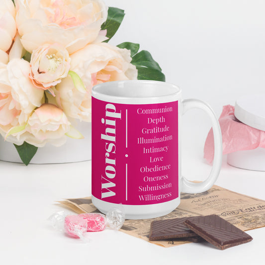 Mug - Worship Series Pink/White glossy ceramic