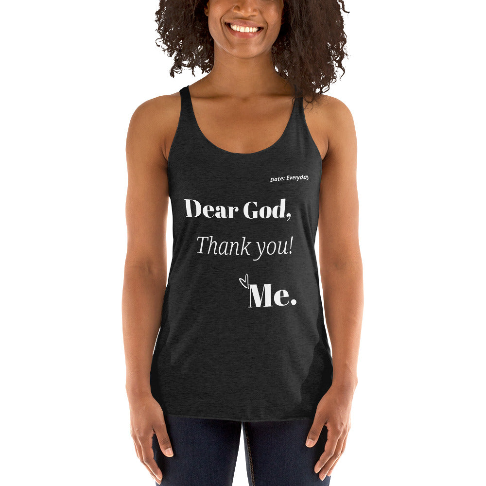 Dear God Women's Racerback Tank - White Print
