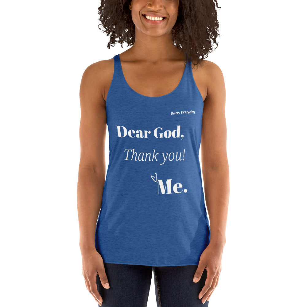 Dear God Women's Racerback Tank - White Print