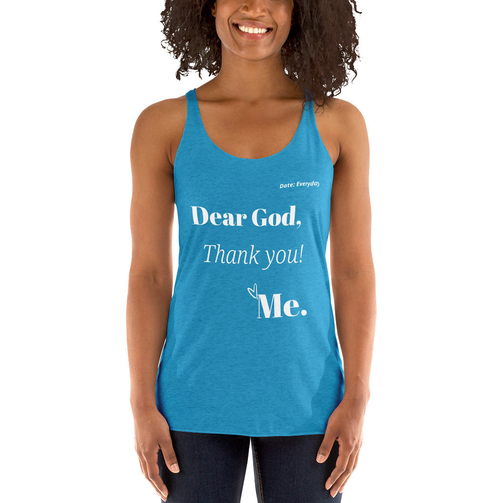 Dear God Women's Racerback Tank - White Print