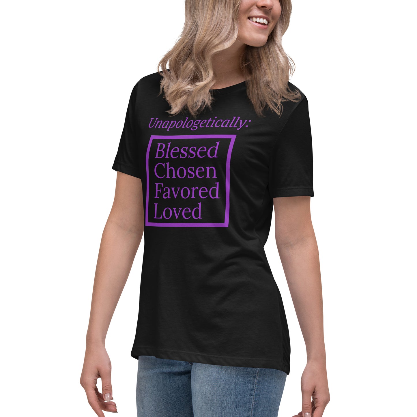 Unapologetic Women's Relaxed Cotton Tee (Purple print)