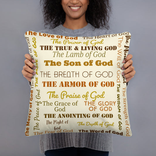 Attributes of God Fluffy Throw Pillow - Earth-tone/Cream