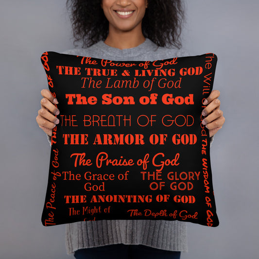 Attributes of God Fluffy Throw Pillow - Black/Red
