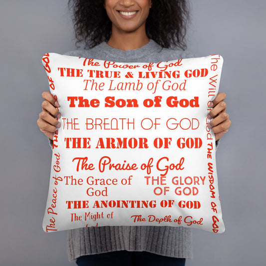 Attributes of God Fluffy Throw Pillow - Red/White