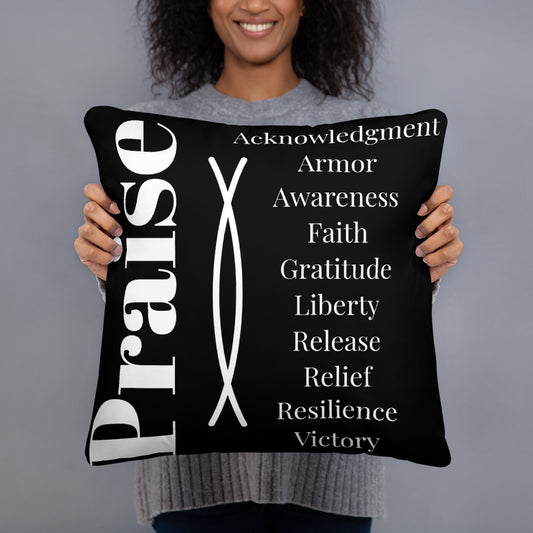 Praise inspirational square throw pillow - Black/White
