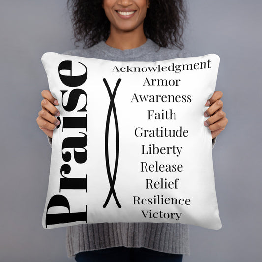Praise inspirational square throw pillow - White/Black
