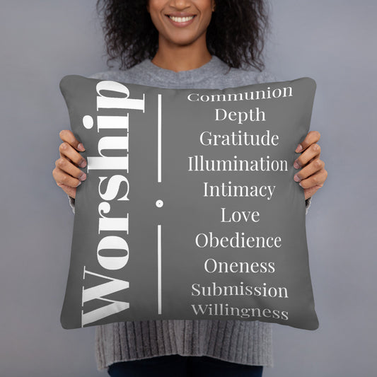 Worship inspirational square throw pillow - Grey