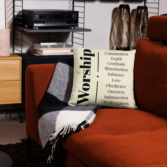 Worship inspirational square throw pillow - Cream/Black