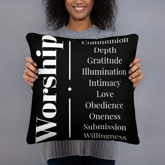 Worship inspirational square throw pillow - Black/white