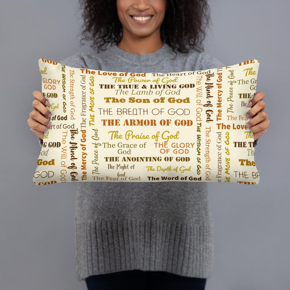 Attributes of God Fluffy Throw Pillow - Earth-tone/Cream