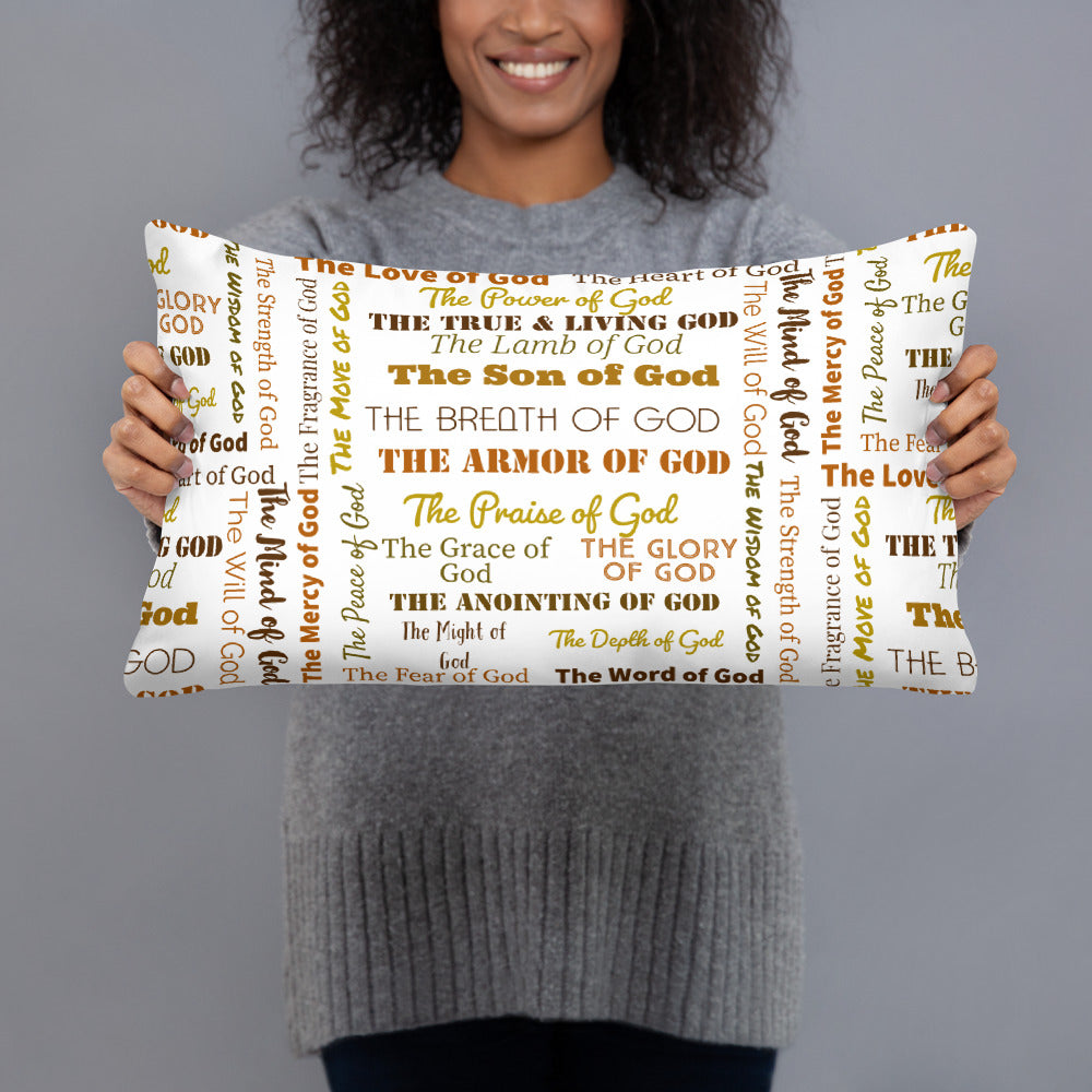 Attributes of God Throw Pillow – Earthtone & White | Christian Home Decor
