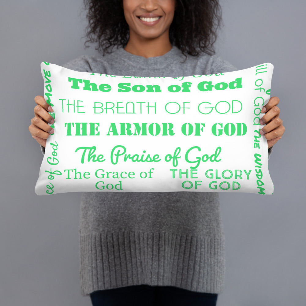 Attributes of God Throw Pillow – White & Green | Christian Home Decor