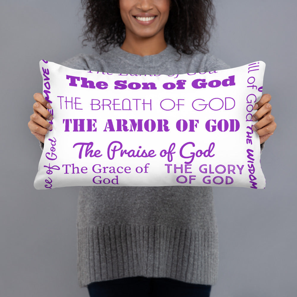 Attributes of God Throw Pillow – Purple & White | Christian Home Decor