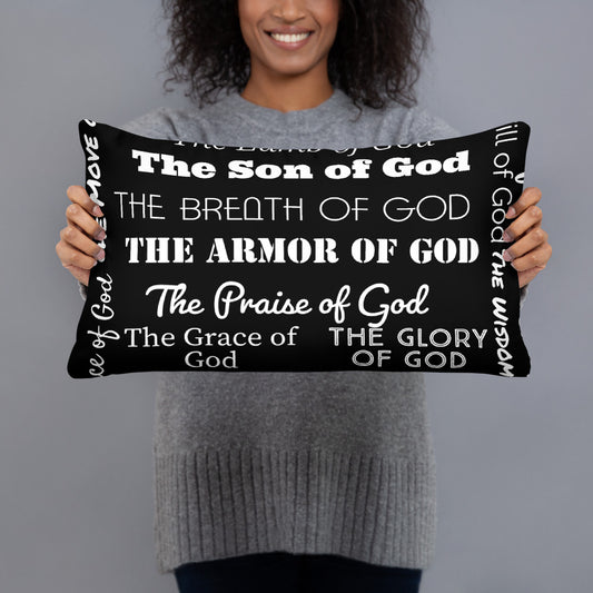 Attributes of God Fluffy Throw Pillow - Black/White