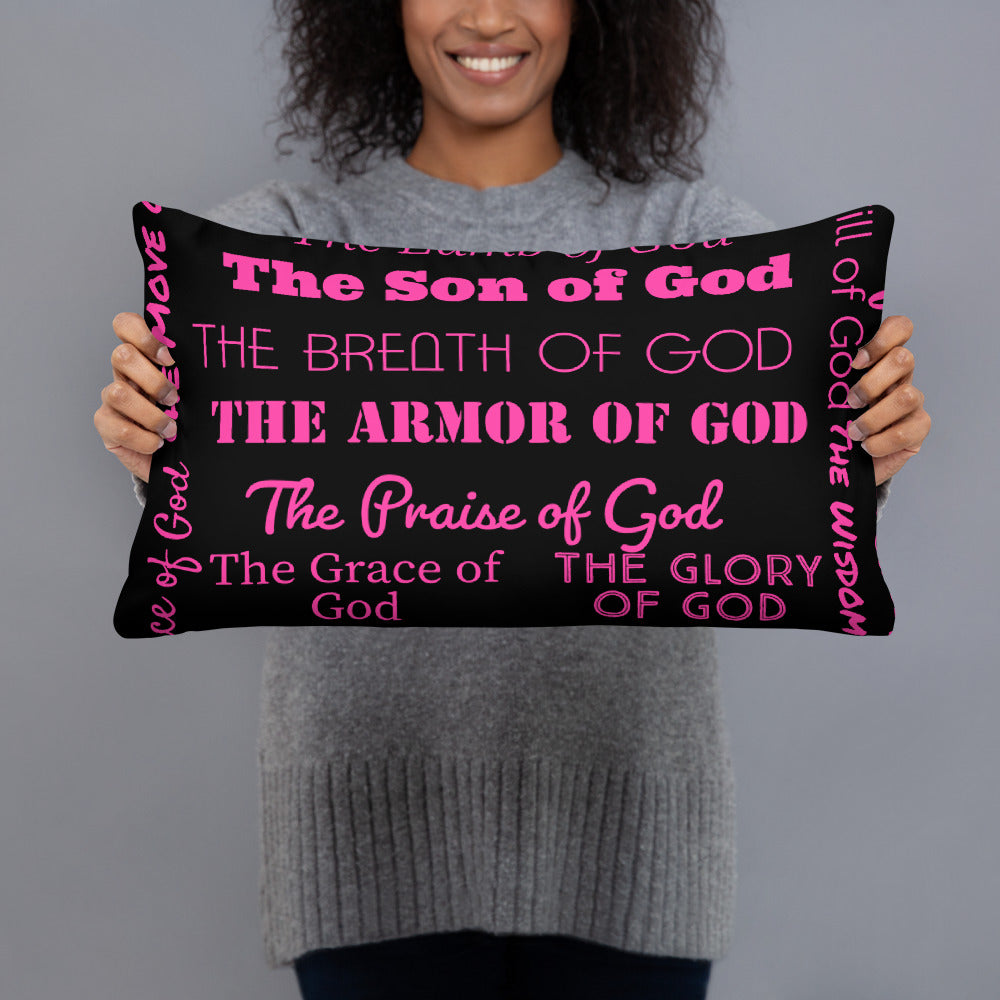 Attributes of God Throw Pillow – Pink & Black | Christian Home Decor