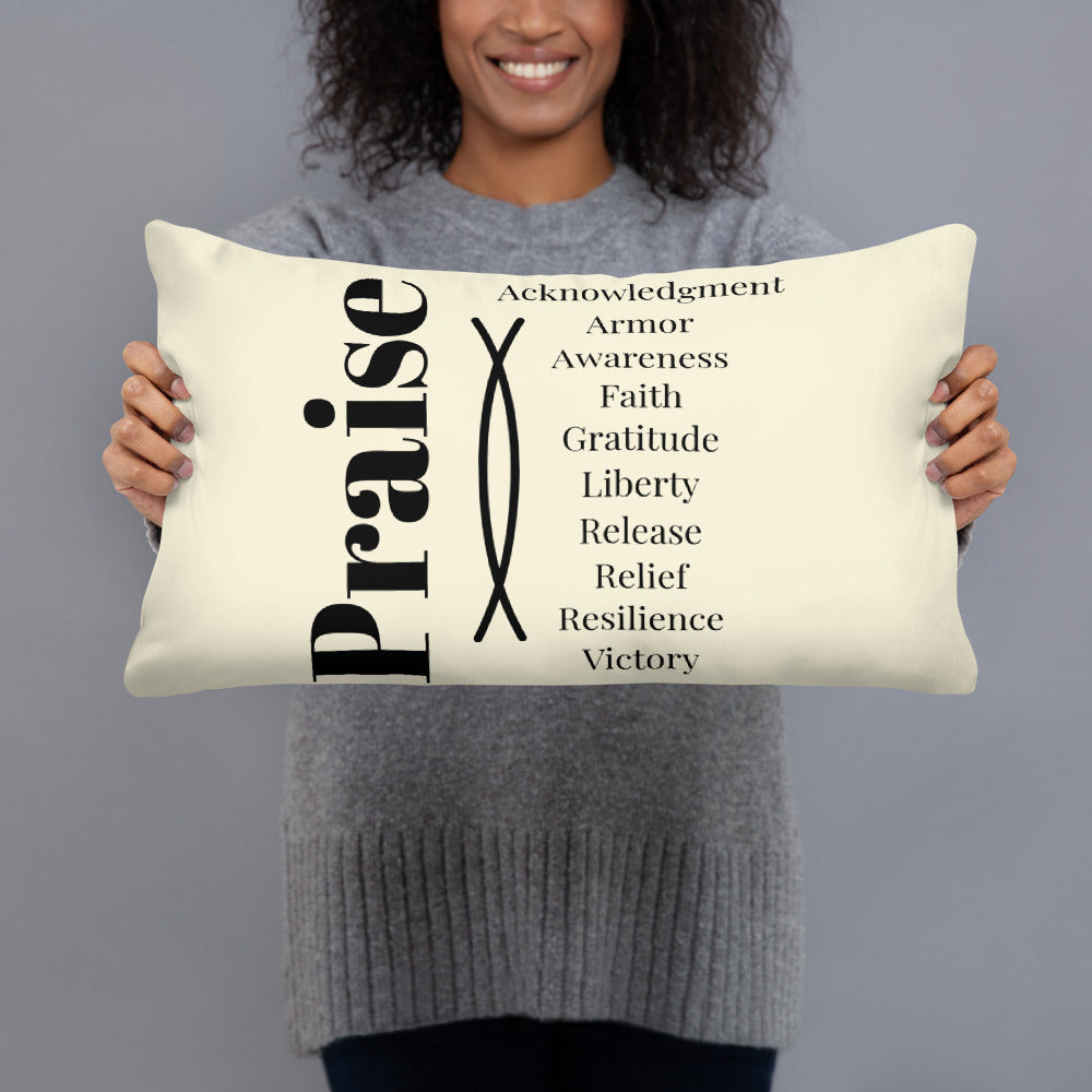 Praise inspirational square throw pillow - Cream/Black